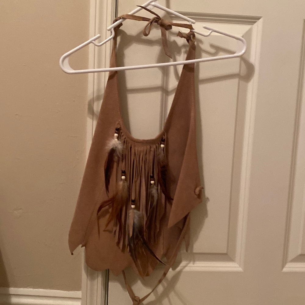 Leather Indian style tube top. Open back ties at the neck and back.